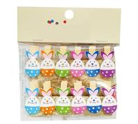 12Pieces Easter Bunnies Photo Peg with 1.5Yard String Wood Clip Wood Pegs for Hanging and Easter Decoration Home Decoration Pegs