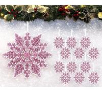 12pk Glitter Snowflake Hanging Decorations, Christmas Tree Snowflake Baubles/Ornaments (Blush Pink)