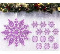 12pk Glitter Snowflake Hanging Decorations, Christmas Tree Snowflake Baubles/Ornaments (Lilac)