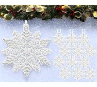 12pk Glitter Snowflake Hanging Decorations, Christmas Tree Snowflake Baubles/Ornaments (White)