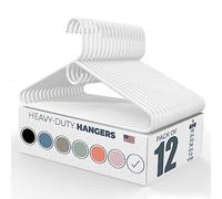 12pk Made in USA Heavy Duty Plastic Clothes Hangers Bulk, 20 30 50 100 Pack Available, Strong Plastic Hangers, Jacket Coat Hangers, Thick Plastic Hanger for Closet and Clothing Hangars (White)