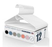 12pk Made in USA Super Heavy Duty Plastic Clothes Hangers Bulk | 20 30 50 100 Pack Available | Strong Plastic Hangers | Plastic Coat Hangers | Plastic Hanger for Closet and Clothing Hangars (White)