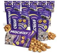 12pk Mischief Cat Treats For Indoors, Yummy Chicken Flavour for Kittens, Tasty Pillow Chews Small Bite Sized Snacks Crunchy Outside, Soft & Creamy Inside Made With Natural Ingredients, Multipack 1500g