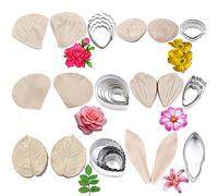 12set Gum Paste Flower Tools - 6set Flower Silicone Veining Mold and 6set Stainless Steel Fondant Cutter Sugarcraft Making Tools for Wedding,Birthday Cake Decorating
