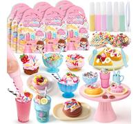 12Set Making Mini Food Toys DIY Craft Kits for Kids Party Bags Fillers Pretend Play Kitchen Accessories Ice Cream Drink Dessert Make Your Food Toys Gift Birthday for Girls 8 9 10 11 12 ( 120pcs+)