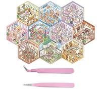 12Sets DIY 3D Sticker Scene Sticker Therapy House Stickers Make Your Own Sticker Supermarket Coffee Shop Restaurant Bookstore 3D House Sticker Set Funny Scene Stickers for Relief Stress Pass The Time