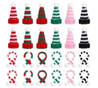 12Sets Mini Santa Hats&Christmas Scarf Set, Knit Small Gnome Hat Scarves | Christmas Decorations, for Xmas Tree, Craft DIY, Wine Bottle Gifts(Red, White, Green, Pink, Black, Stripe)