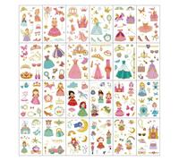 12sheets Gold Foil Princess Temporary Tattoo Sticker, Cute Cartoon Style, For Girls On A Pink Dress.