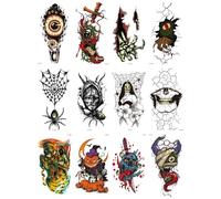 12sheets Halloween Glow-In-The-Dark Floral Arm Tattoos, Funny And Scary, Waterproof, Environmentally Friendly And Safe For Men And Women.