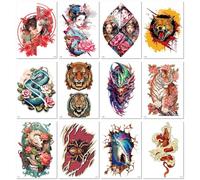12sheets Waterproof Temporary Transfer Tattoo Stickers With Animal And Buddha Images For Men And Women, Black And White And Color. 150 * 210MM A09