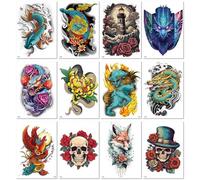 12sheets Waterproof Temporary Transfer Tattoo Stickers With Animal And Buddha Images For Men And Women, Black And White And Color. 150 * 210MM A11