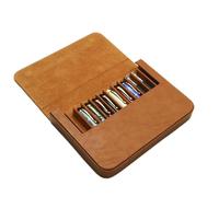 12Slots Leather Fountain Pen Case Collector Organizer - Handmade Pen Case Vintage Crazy Horse Print Leather Pen Protective Sleeve Cover Pen Storage Gift Box (Yellow)
