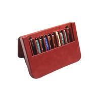 12Slots Leather Fountain Pen Case Collector Organizer - Handmade Pen Case Vintage Crazy Horse Print Leather Pen Protective Sleeve Cover Pen Storage Gift Box (Red)
