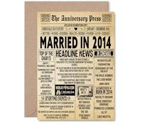 11th Anniversary Card for Men Women - Vintage Newspaper Married in 2014 - Happy 11 Year Wedding Anniversary Card for Wife Companion Husband Partner, A5 Anniversaries Greeting Cards