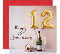 12th Anniversary Card for Women Men - Balloons & Bottle of Bubbly - Happy 12 Year Anniversary Card for Companion Boyfriend Girlfriend Partner, 145mm Wedding Anniversaries Greeting Cards