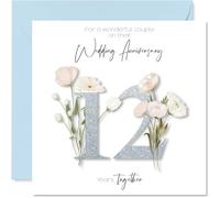 12th Anniversary Card for Women Men - Fancy Floral Flowers - Happy 12 Year Anniversary Card for Sister Daughter Family Friends, 145mm Wedding Anniversaries Greeting Cards