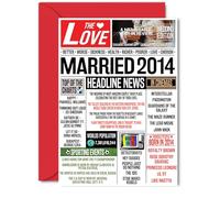 12th Anniversary Card for Women Men - Married 2014 Newspaper - 12 Year Wedding Anniversary Card for Companion Wife Partner Husband, 5x7 Inch Anniversaries Greeting Cards