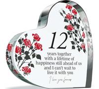 12th Anniversary Plaque Gifts for Wife Husband - 12 Years Together - I Love You Forever Romantic Acrylic Heart Gift For Women Men, 100mm x 100mm Present For Couples Twelfth Anniversaries