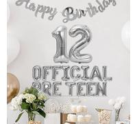 12th Birthday Balloon set, Number 12 Foil Balloons with Happy birthday banner, Total 17 Foil Balloons,Large Number Age Balloon for Boys Girls 12th Birthday party decorations,Slivery