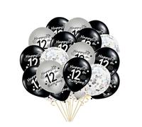 12th Birthday Balloons Decorations for Boys Girls, 21Pcs Black Silver 12inch Happy 12th Birthday Latex Confetti Balloon Party Decor Supplies for 12 Years Official Pre-teen Him Son Kids(12th)
