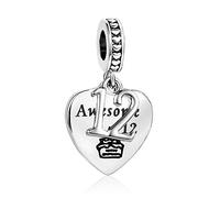12th Birthday Cake Love Heart Dangle Charm Compatible with Pandora Charms Bracelets Awesome 12 Daughter Granddaughter Sister