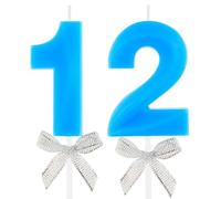 12th Birthday Candle Blue Bow Number 12 Candles Cake Topper Decorations Happy Birthday for Child Boy Girls Anniversary Celebrations Party Supplies