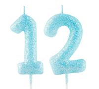 12th Birthday Candle Blue Glitter Number 12 Candles Luminous Cake Topper Decorations Happy Birthday Candle for Girls Boy Women Anniversary Celebrations Party Supplies