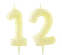 12th Birthday Candle Gold Yellow Glitter Number 12 Candles Luminous Cake Topper Decorations Happy Birthday Candle for Girls Boy Women Anniversary Celebrations Party Supplies