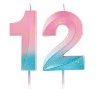 12th Birthday Candle Number 12 Candle Pink Blue Gradient Cake Topper Cupcake Decorations Happy Birthday for Girls Woman Anniversary Celebrations Sweet Party Supplies