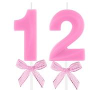 12th Birthday Candle Pink Bow Number 12 Candles Cake Topper Decorations Happy Birthday for Child Boy Girls Anniversary Celebrations Party Supplies