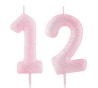 12th Birthday Candle Pink Glitter Number 12 Candles Luminous Cake Topper Decorations Happy Birthday Candle for Girls Boy Women Anniversary Celebrations Party Supplies