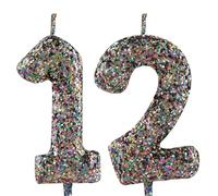 12th Birthday Candle Pretty Multicolour Glitter Number 12 Candles Cake Topper Decorations Happy Birthday Candle for Girls Boy Women Anniversary Celebrations Party Supplies