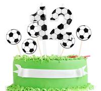 12th Birthday Candle Soccer 3D Designed Number 12 Candles with 5 Pcs Soccer Cardstock Cake Topper Decorations Happy Birthday Candle for Girls Boy Anniversary Party Supplies