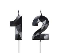 12th Birthday Candles for Cake,Black Number 12 Candle Decorations Birthday Party,3D Design Birthday Candle for Girls Boys 12th Birthday Theme Anniversary Supplie Decorations