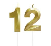 12th Birthday Candles for Cake - Gold Number Candle - Birthday Cake Topper for 12 Years Old Celebration - Anniversary Wedding Party Supplies Decorations