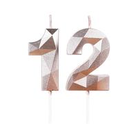 12th Birthday Candles for Cake,Rose Gold Number 12 Candle Decorations Birthday Party,3D Design Birthday Candle for Girls Boys 12th Birthday Theme Anniversary Supplie Decorations