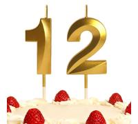 12th Birthday Candles Gold Number 12 Happy Birthday Candles Cake Topper Decorations for Children Birthday Party for 3D Designed Wedding Anniversary Party Wedding Anniversary Celebration Supply
