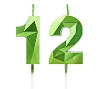 12th Birthday Candles, Green Number Candles Birthday Decoration, Happy Birthday Cake Toppers, for Birthday Parties Weddings Company Anniversaries (Green, 12)