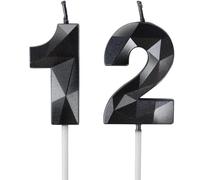 12th Birthday Candles, Number 12 Candle, Black Candles, Birthday Candle for Cake, Happy Birthday Candle, Cake Candles Cake Topper Decorations for Birthday Party Wedding Anniversary Celebration Supply