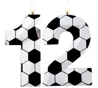 12th Birthday Candles Number 12 Candles Soccer Happy Birthday Candle Premium Wax & 3D Diamond Design Soccer Themed Cake Topper Decorations for Men Boy Birthday Party Soccer Fan Celebration Supplie