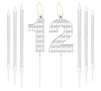 12th Birthday Candles, Silver Number 12 Cake Topper for Girls Boys Women Men, Party Decorations, Happy Candle for Wedding Anniversary