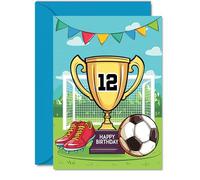 12th Birthday Card Boy - Champions Winners Trophy - Football Birthday Card for 12 Year Old Boy, Age 12 Boys Cards, A5 Footy Greeting