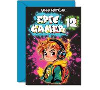 12th Birthday Card boys - Epic Gamer boy - Happy Birthday Card for 12 Year Old boy Kids, A5 Twelve Twelfth Bday Video Game Gaming Greeting Cards
