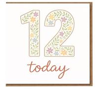 12th Birthday Card - Floral Pastel Number 12 with 'today' Script - Cute Tween Birthday Card