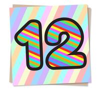 12th Birthday Card for Boy/for Girl - Colourful Striped 12 - Twelfth in Multicolour, Pink & Blue Design - for Girls or Boys