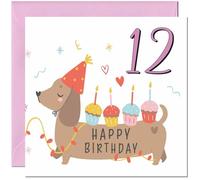 12th Birthday Card for Kids - Cute Sausage Dog Dachshund Birthday Card for 12 Year old Girl Granddaughter Daughter Kids twelve, twelfth Sister cousin Niece