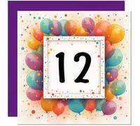 12th Birthday Card for Men Women - Any Age - Balloon Birthday Card for 12 Year old Girl Son Granddaughter Daughter Kids twelve, twelfth Sister cousin Niece