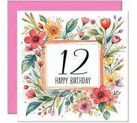 12th Birthday Card for Women - Any Age - Floral Birthday Card for 12 Year old Girl Granddaughter Daughter Kids twelve, twelfth Sister cousin Niece