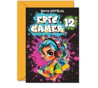12th Birthday Card Girls - Epic Gamer Girl - Happy Birthday Card for 12 Year Old Girl Kids, 5x7 Inch Twelve Twelfth Bday Video Game Gaming Greeting Cards