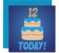 12th Birthday Cards for Boys - Blue Bday Cake 12 Today! - Happy Birthday Card for 12 Year Old Boy Grandson Nephew Cousin Brother, 145mm Bday Greeting Cards